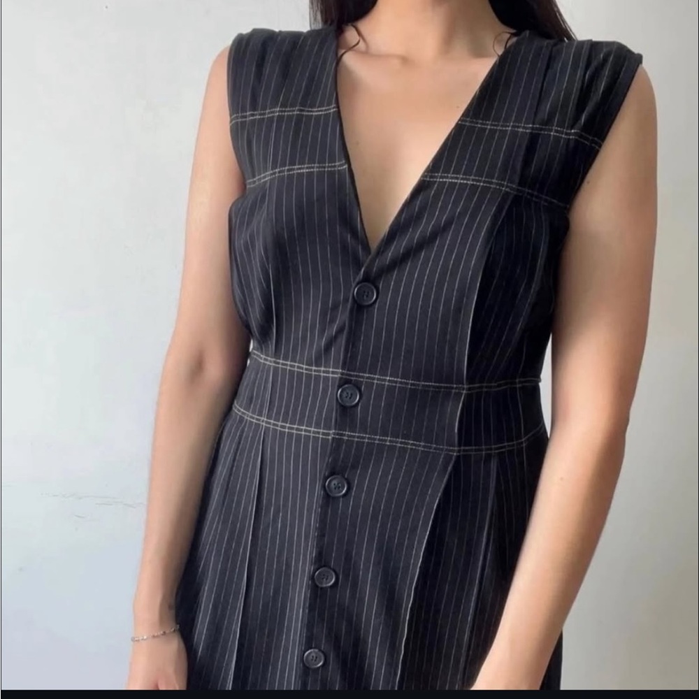 Zara Black Pinstripe Dress Small Oversized New without Tags - Picture 2 of 9